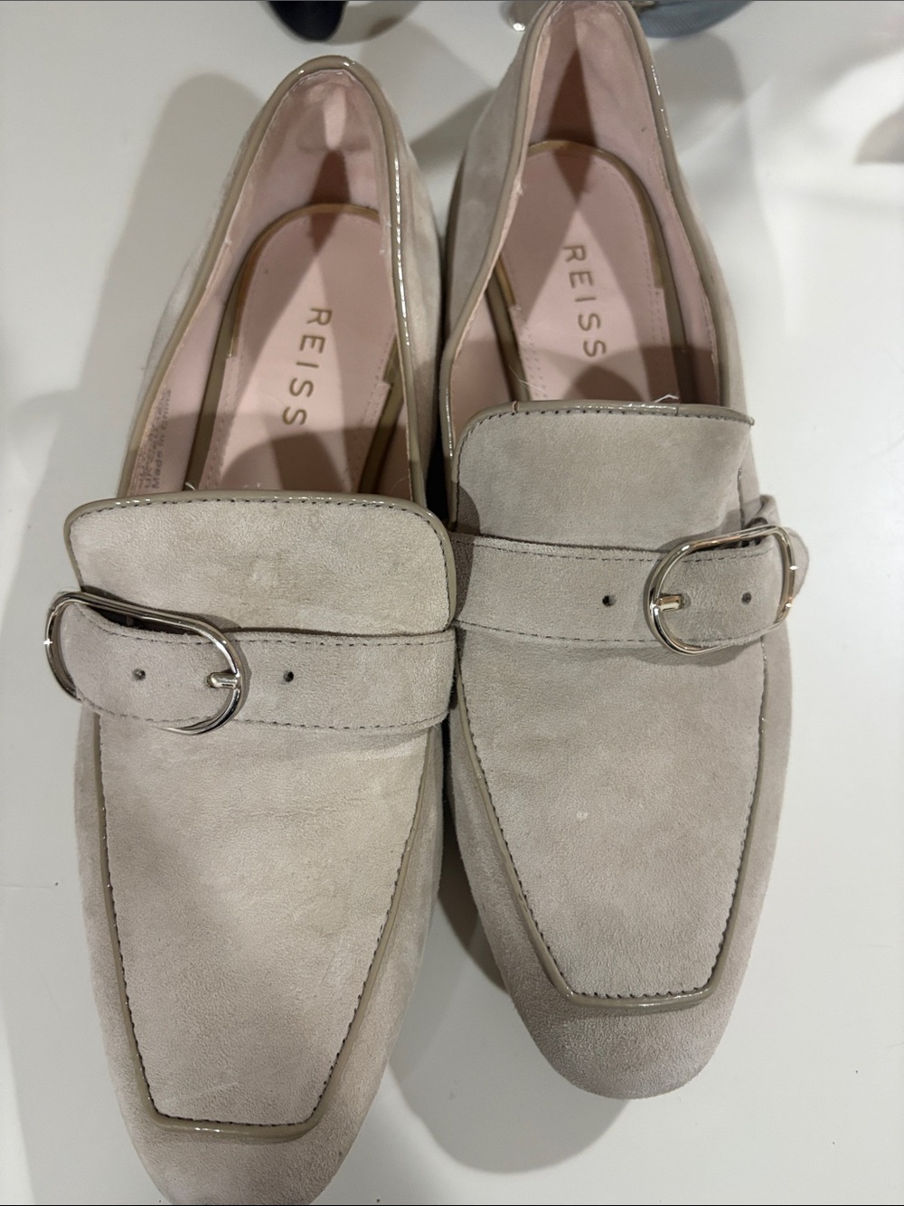 Reiss Women's Suede Buckle Loafers in Light gray 7